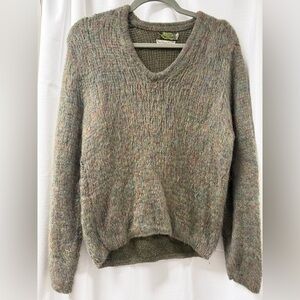 Vintage 100% Virgin Wool Fuzzy V-Neck Sweater  Size- S